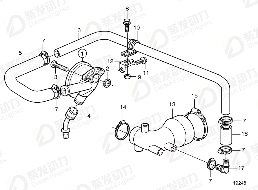 volvo penta Breather pipe 20460396 Drawing
